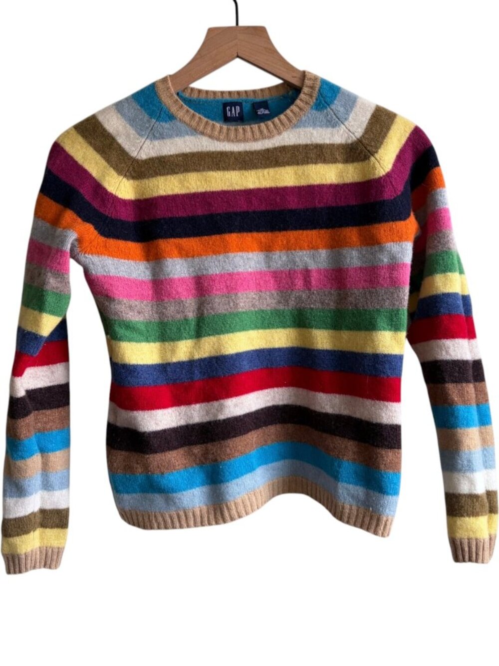 Vintage GAP Wool Crazy Stripe Rainbow Sweater 2000 Women's Medium Y2K Rare